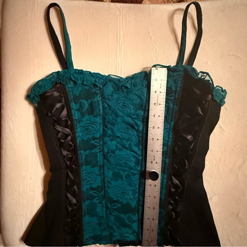 Vintage Y2K Hot Topic Emerald Black Lace Brocade Corset Bustier Top NWT Size L - Picture 8 of 10